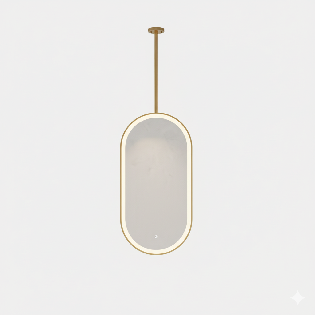 SPH Designs 48" H x 25.5" W Modern Suspended Ceiling Aluminum Framed Bathroom Wall Mirror with LED Lighting