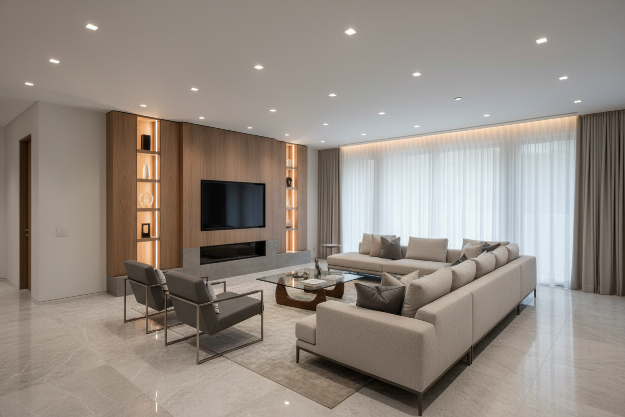 modern luxury residential home illuminated by 2 inch trimless can lights providing ambiant lighting