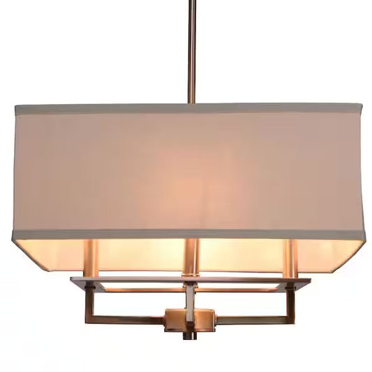 4-wLight Brushed Nickel Chandelier with Square Light Gray Linen Shade