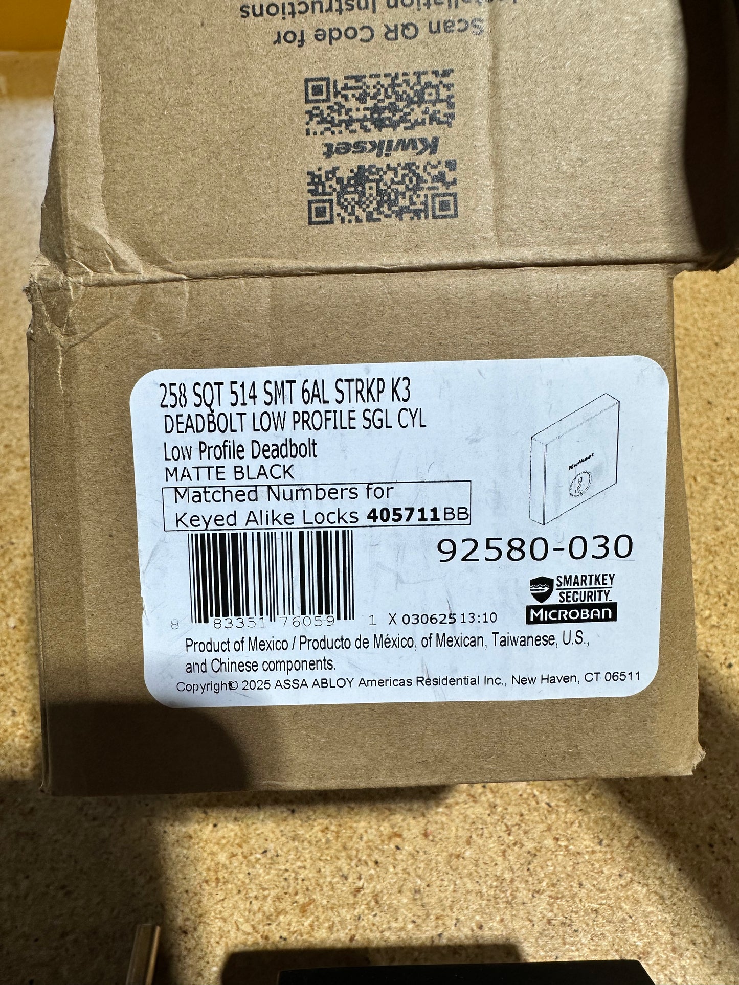 Deadbolt low profile sgl cyl matte black