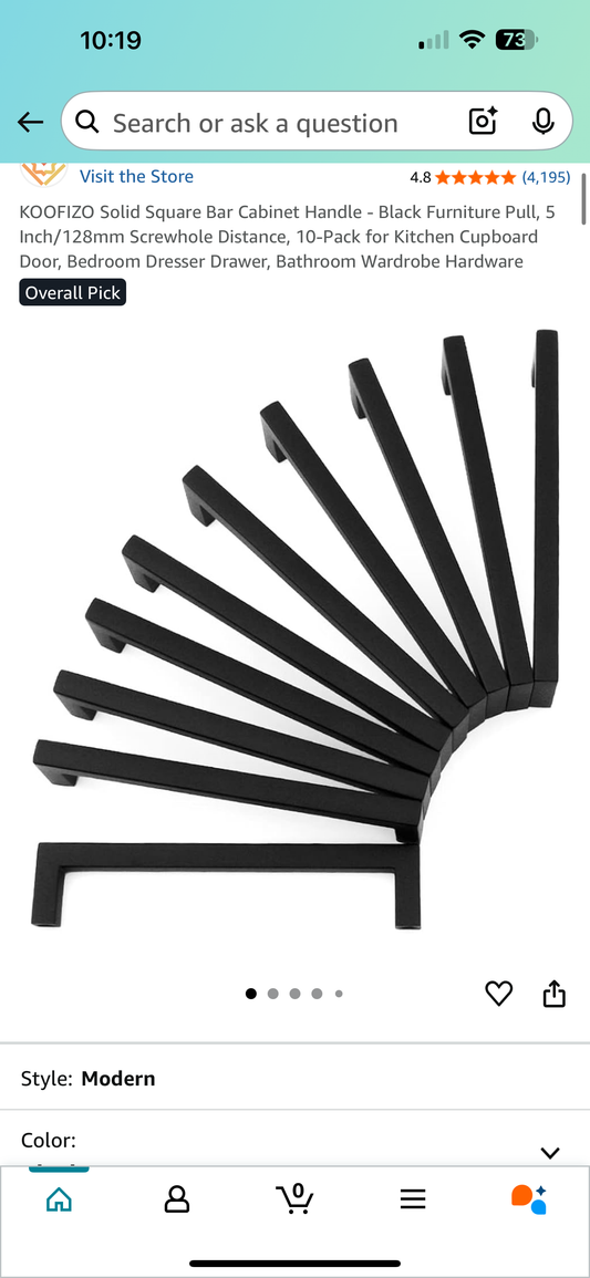 KOOFIZO Solid Square Bar Cabinet Handle - Black Furniture Pull