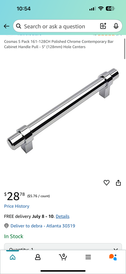 Cosmas 8” 5 Pack 161-192CH Polished Chrome Contemporary Bar Cabinet Handle Pull