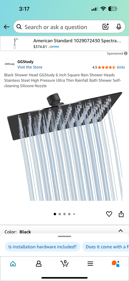 Black Shower Head GGStudy 6 inch Square Rain Shower Heads Stainless Steel High Pressure Ultra Thin Rainfall Bath Shower Self-cleaning Silicone Nozzle
