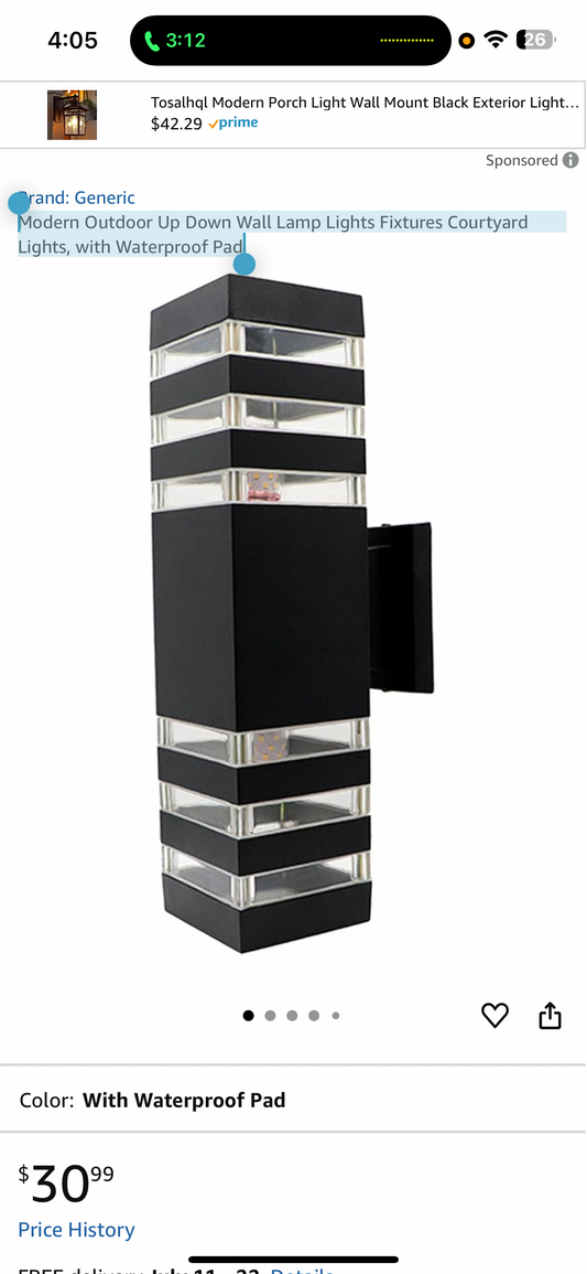 Modern Outdoor Up Down Wall Lamp Lights Fixtures Courtyard Lights, with Waterproof Pad