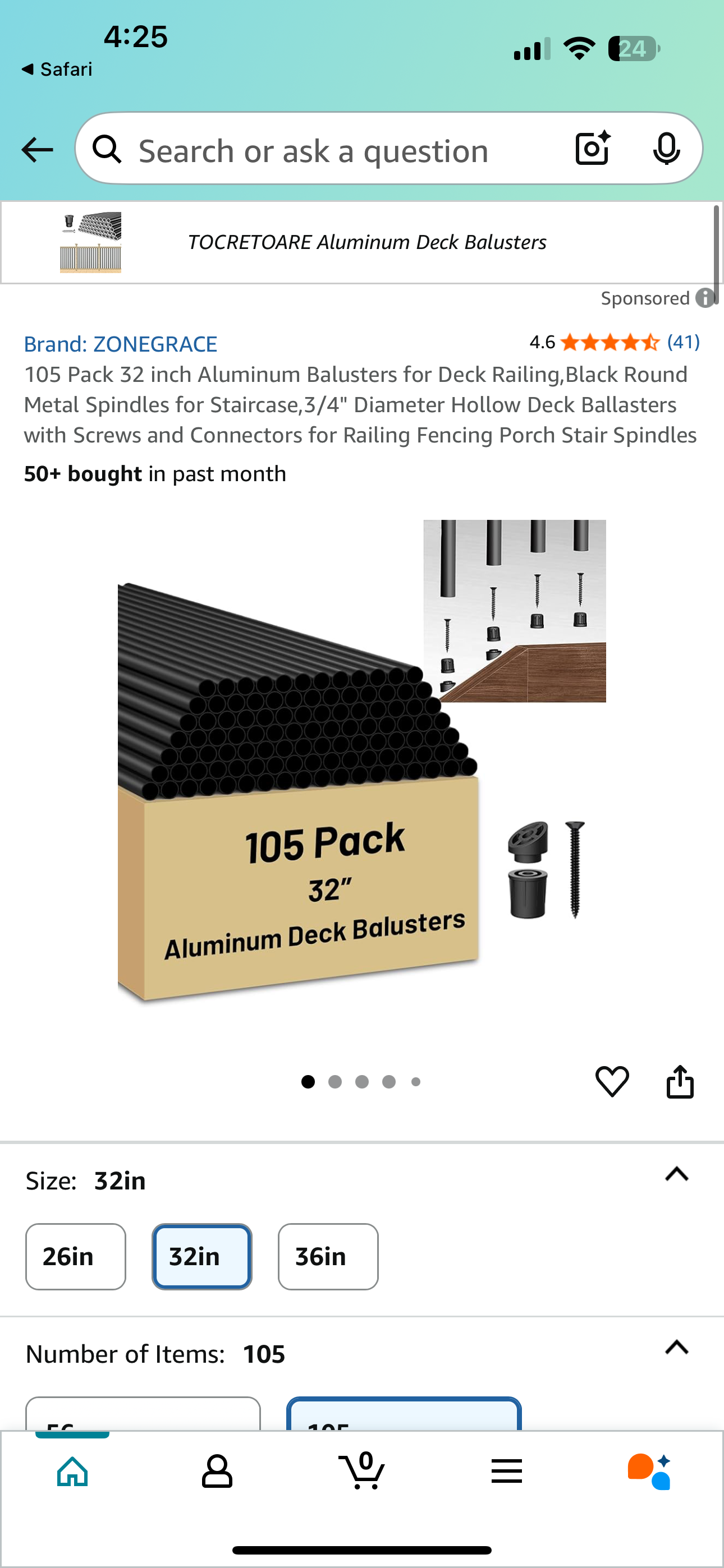 10 pack 105 Pack 32 inch Aluminum Balusters for Deck Railing,Black Round Metal Spindles for Staircase,3/4" Diameter Hollow Deck Ballasters