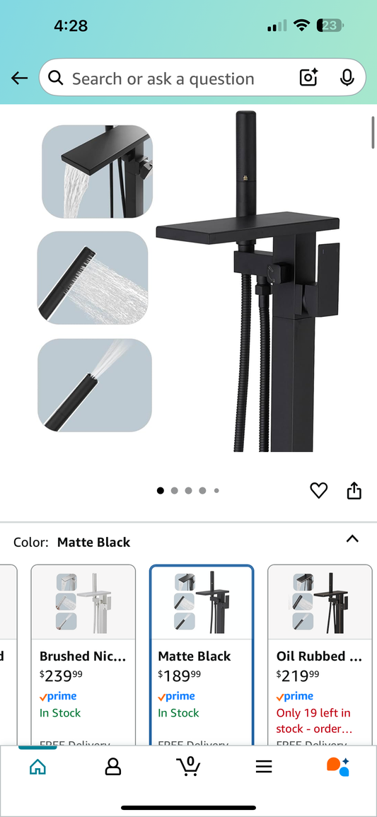 Hoimpro Tub Filler Freestanding Bathtub Faucet Matte Black Floor Mount Tub Faucet Waterfall