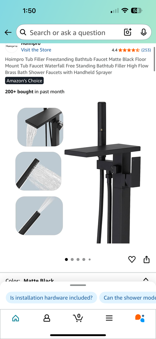 Hoimpro Tub Filler Freestanding Bathtub Faucet Matte Black Floor Mount Tub Faucet Waterfall Free Standing Bathtub
