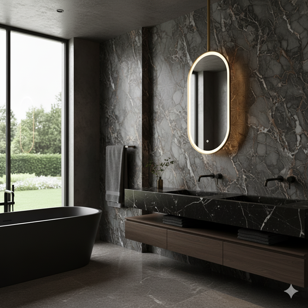 SPH Designs 48" H x 25.5" W Modern Suspended Ceiling Aluminum Framed Bathroom Wall Mirror with LED Lighting