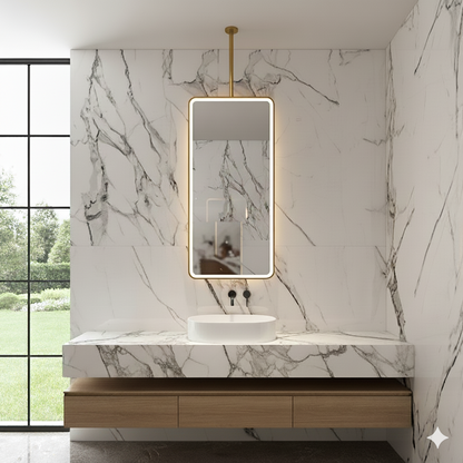 SPH Designs 48" H x 25.5" W Modern Suspended Ceiling Aluminum Framed Bathroom Wall Mirror with LED Lighting