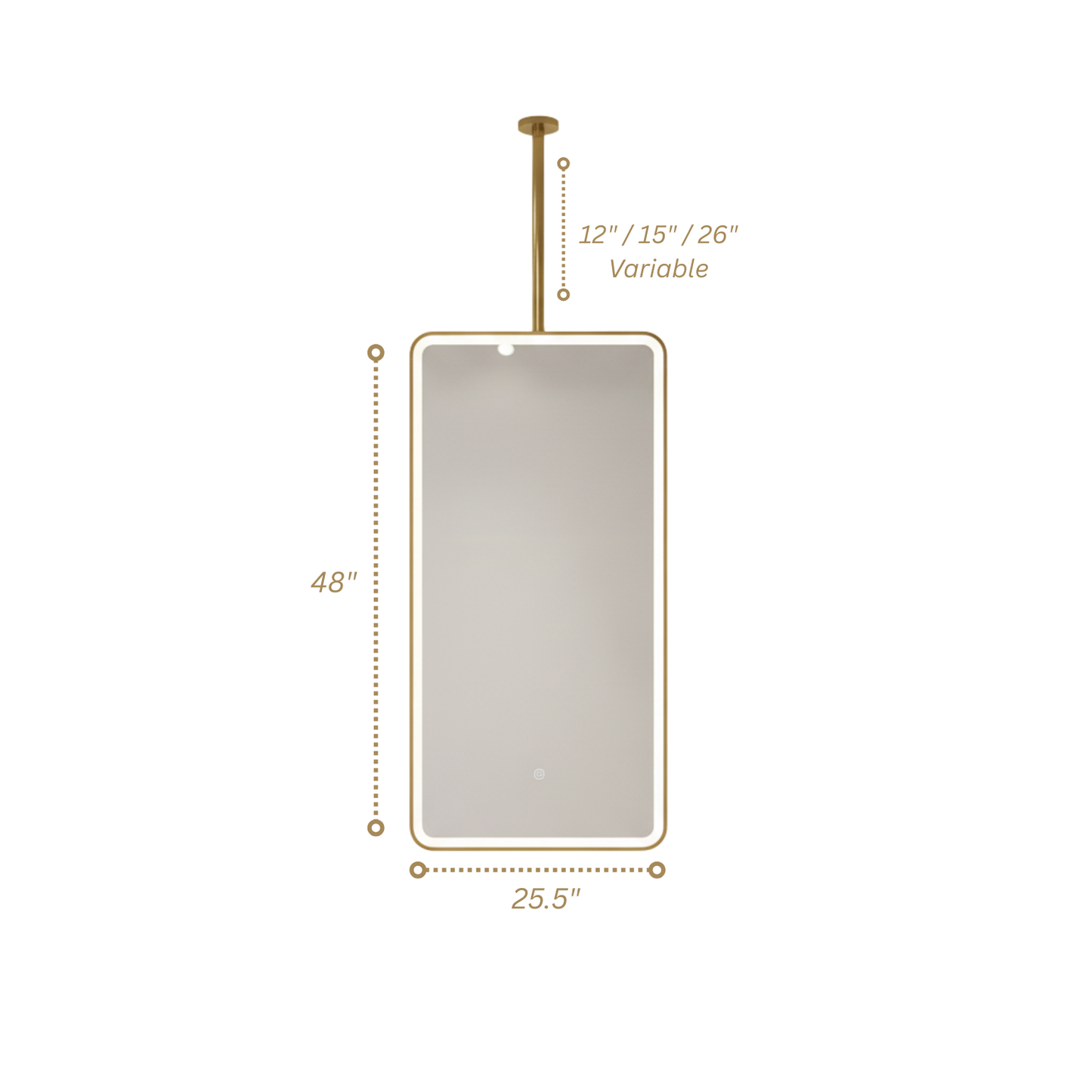 SPH Designs 48" H x 25.5" W Modern Suspended Ceiling Aluminum Framed Bathroom Wall Mirror with LED Lighting