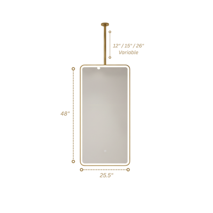 SPH Designs 48" H x 25.5" W Modern Suspended Ceiling Aluminum Framed Bathroom Wall Mirror with LED Lighting