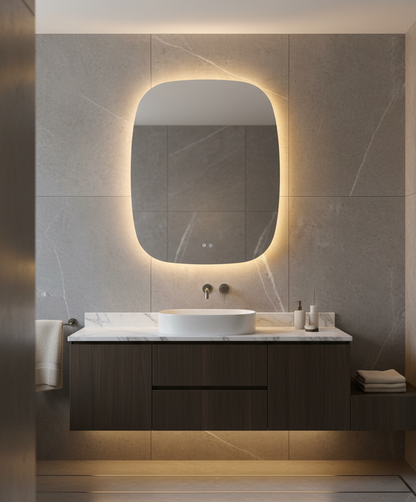 SPH Designs 43" H x 31" W Modern Aluminum Frameless Bathroom Wall Mirror with Light